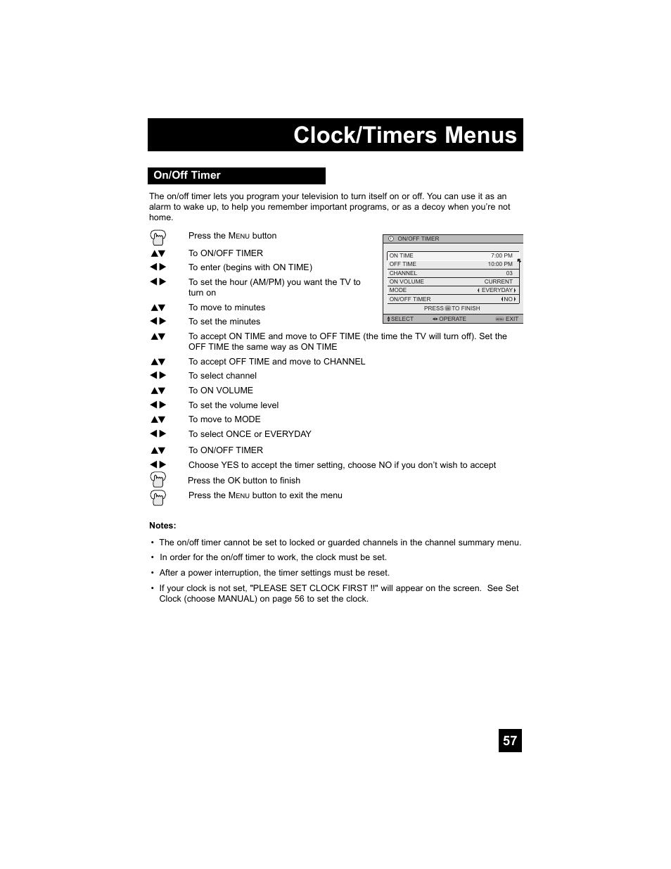 On/off timer, Clock/timers menus | JVC 0807TNH-II-IM User Manual | Page 57 / 88