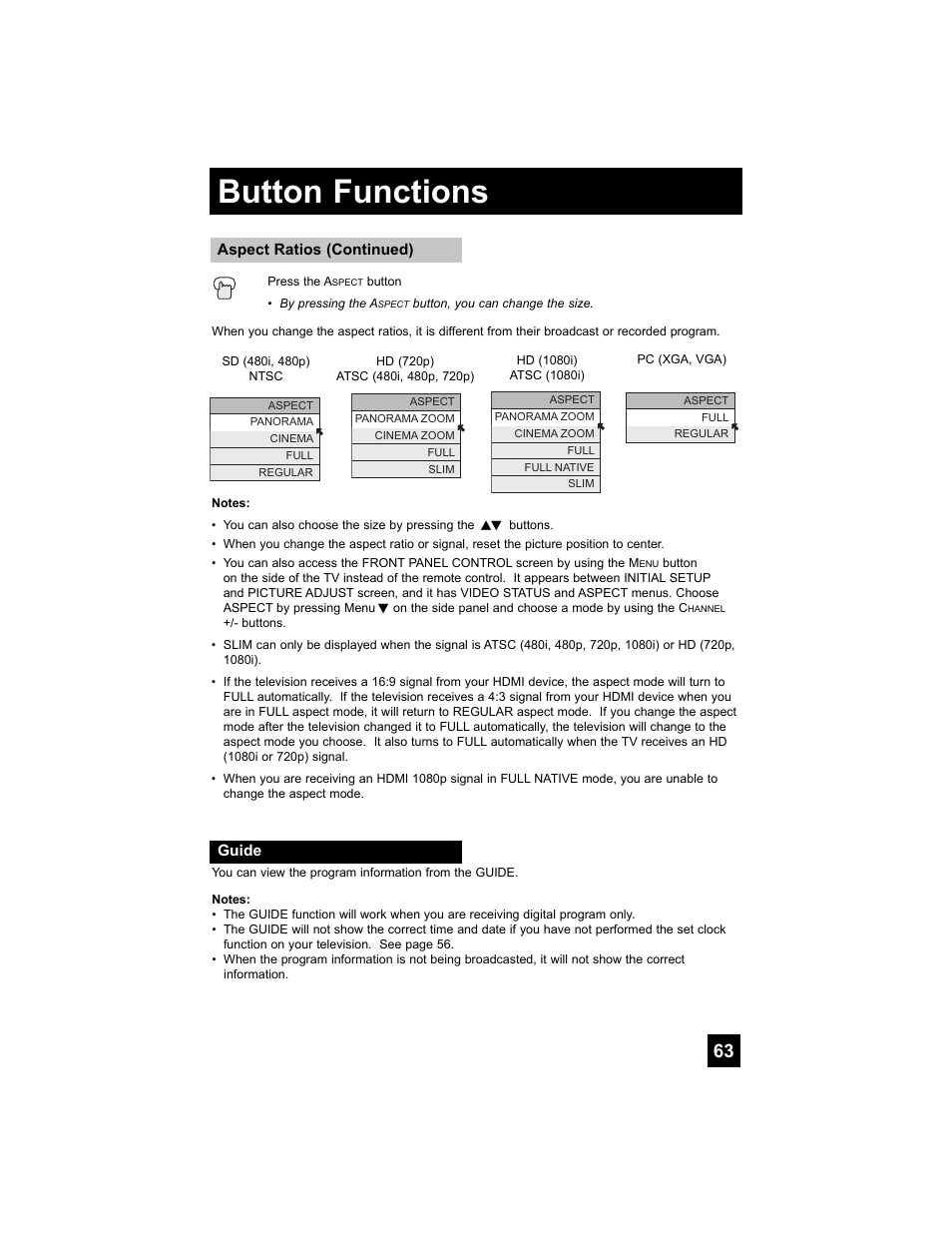 Guide, Button functions | JVC 0807TNH-II-IM User Manual | Page 63 / 88