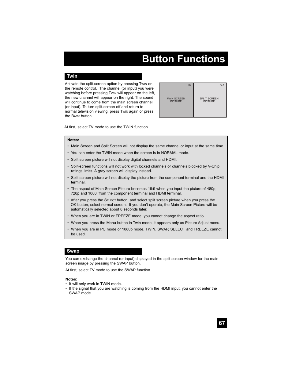 Twin, Swap, Button functions | JVC 0807TNH-II-IM User Manual | Page 67 / 88