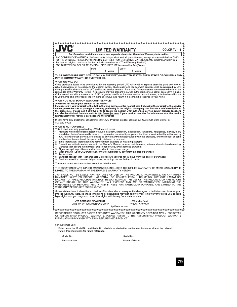 Limited warranty | JVC 0807TNH-II-IM User Manual | Page 79 / 88
