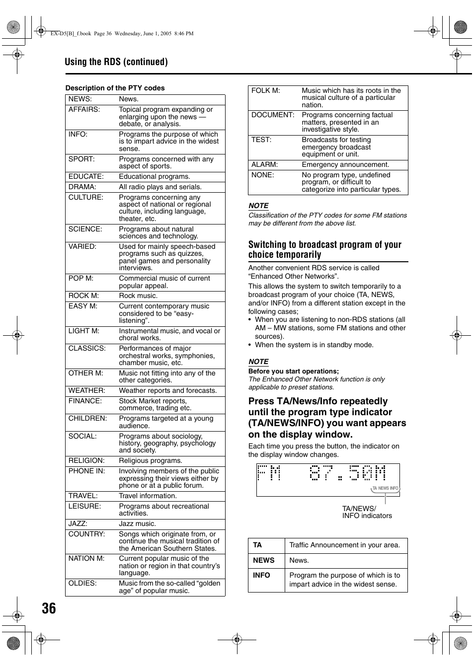 Using the rds (continued) | JVC EX-D5 User Manual | Page 40 / 51