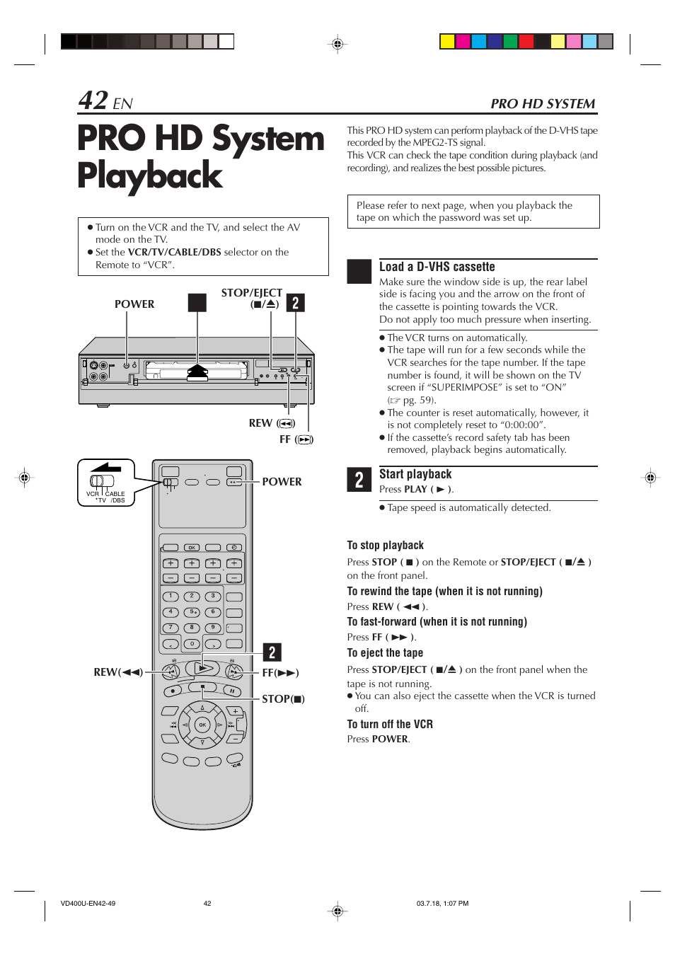 Pro hd system, Pro hd system playback | JVC SR-VD400U User Manual | Page 42 / 92