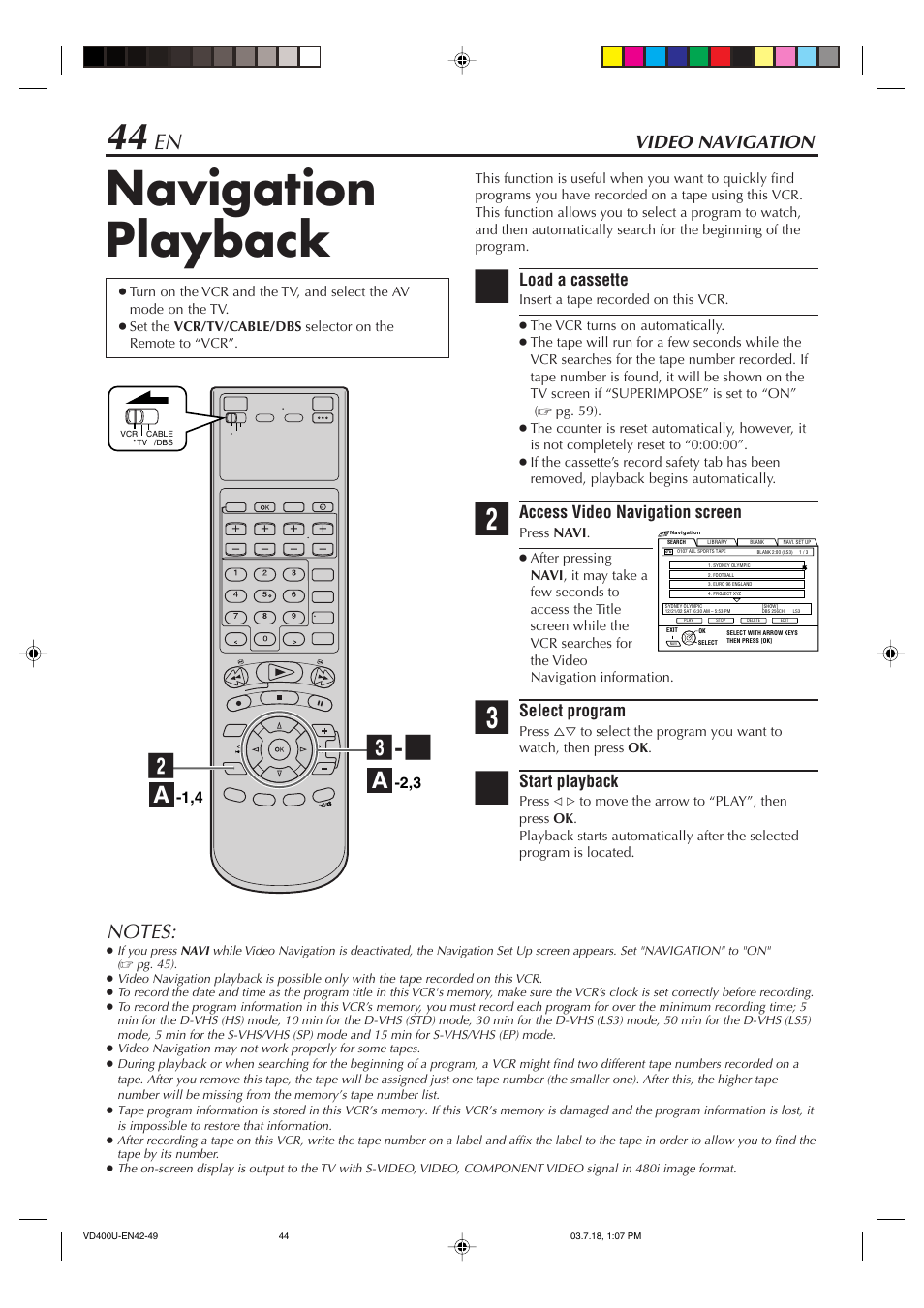 Video navigation, Navigation playback | JVC SR-VD400U User Manual | Page 44 / 92