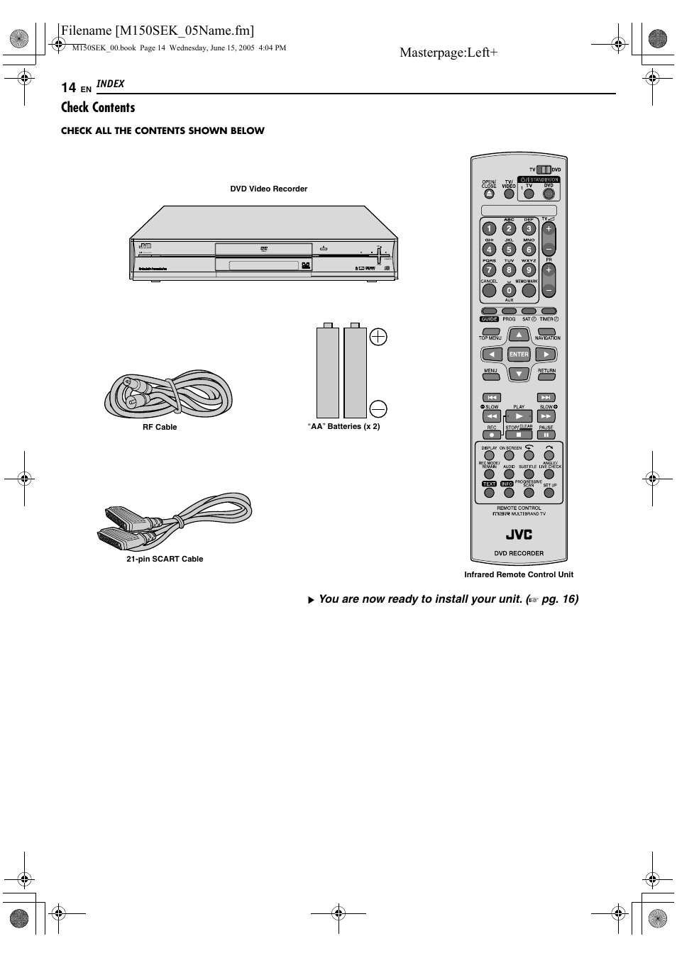 Check contents | JVC DR-M150SEK User Manual | Page 14 / 76