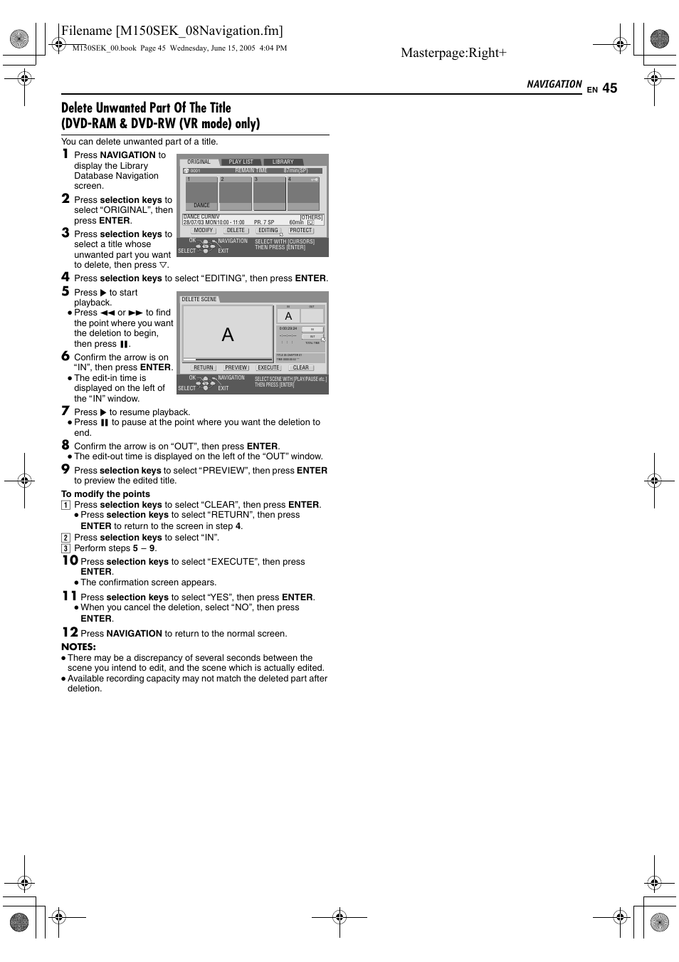 Masterpage:right, Navigation | JVC DR-M150SEK User Manual | Page 45 / 76
