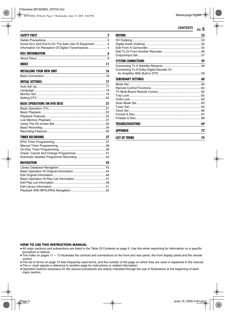 JVC DR-M150SEK User Manual | Page 5 / 76