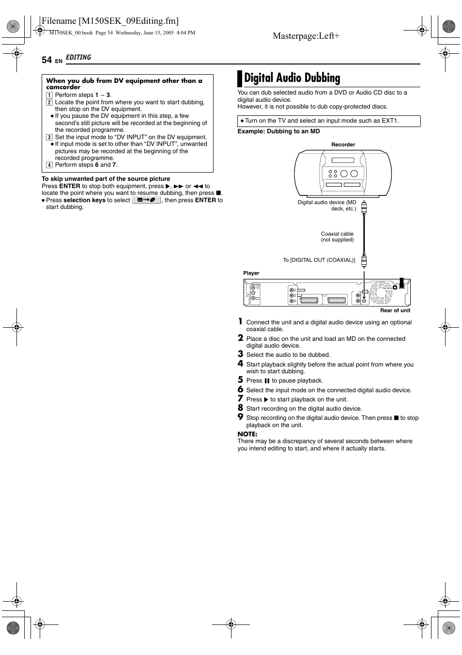 Digital audio dubbing, A pg. 54, 60 | JVC DR-M150SEK User Manual | Page 54 / 76