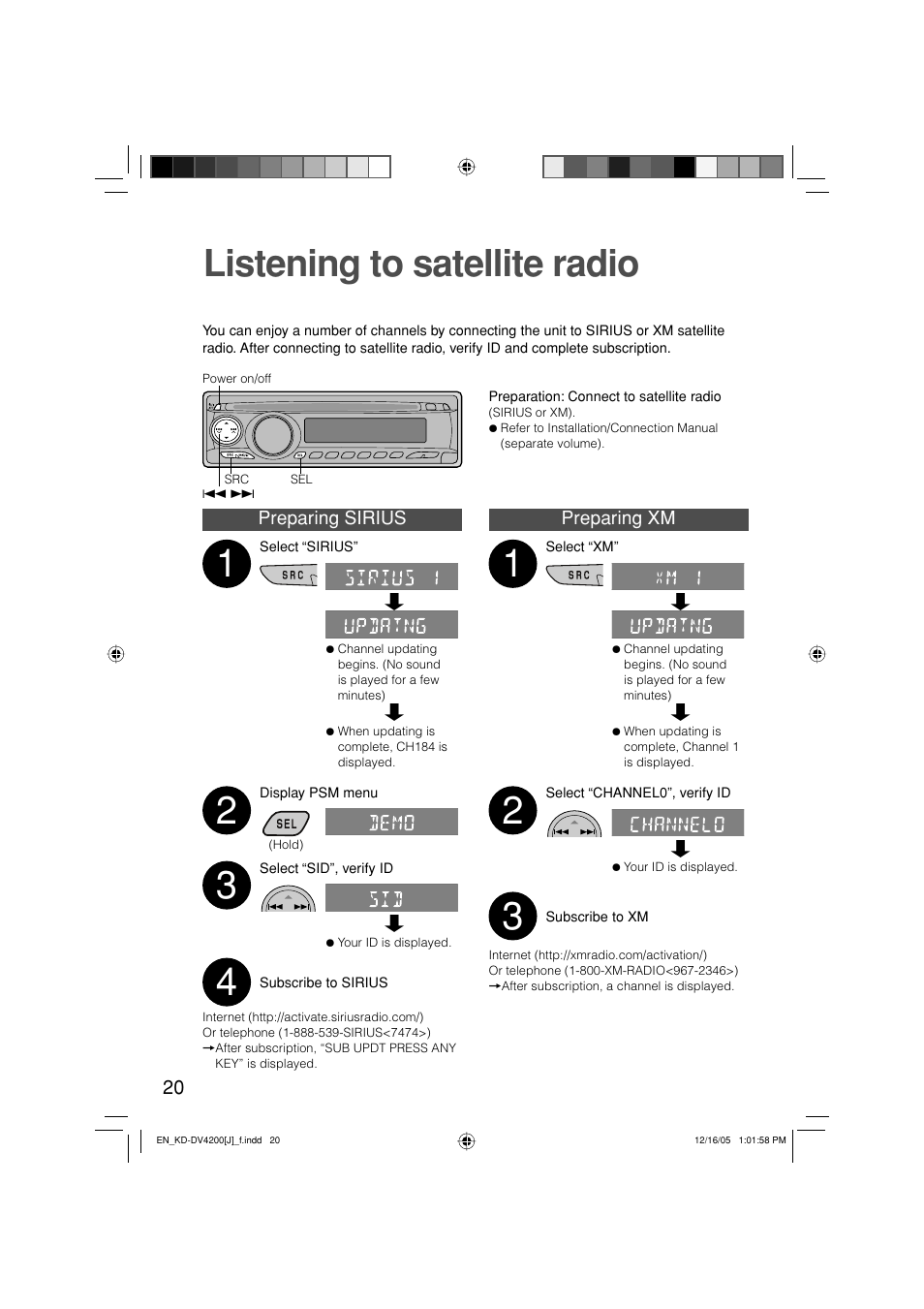 Listening to satellite radio | JVC KD-DV4200 User Manual | Page 20 / 40