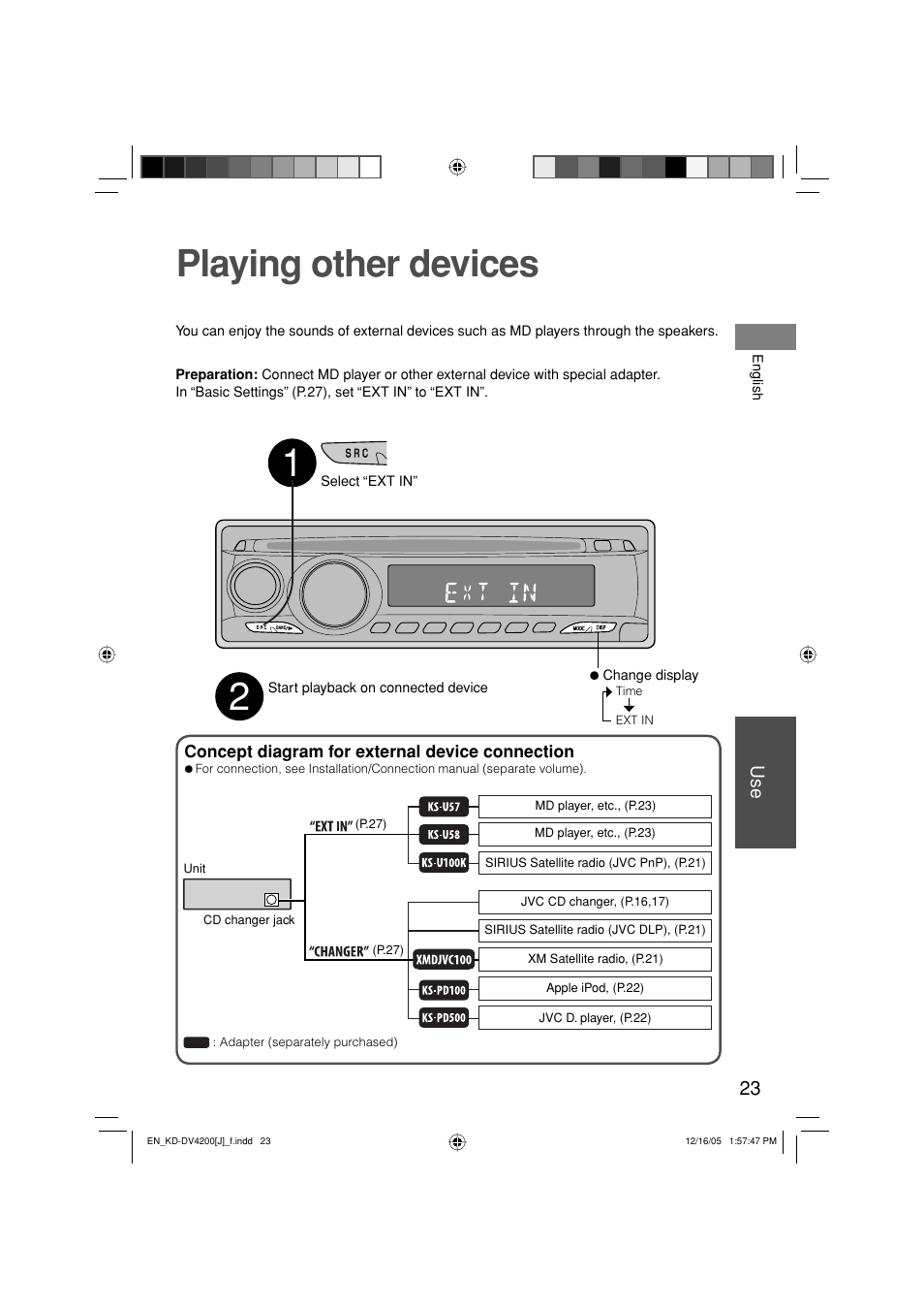 Playing other devices | JVC KD-DV4200 User Manual | Page 23 / 40