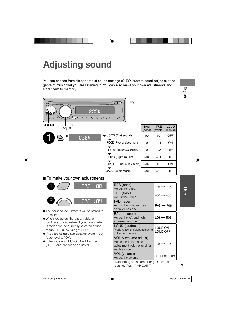 Adjusting sound, 7 to make your own adjustments | JVC KD-DV4200 User Manual | Page 31 / 40