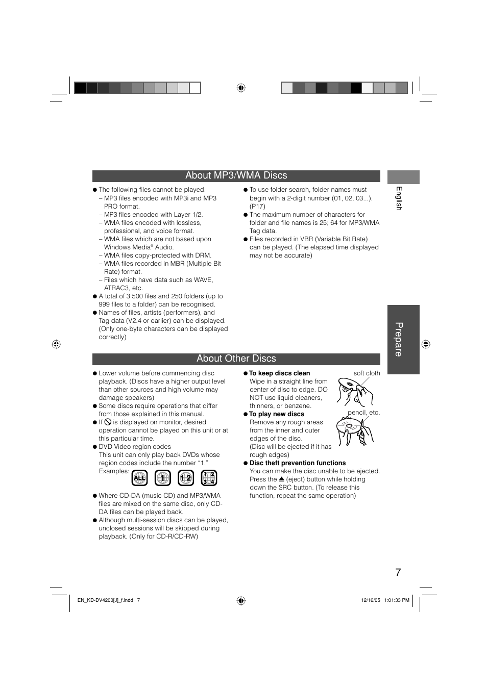 Prepare about mp3/wma discs, About other discs | JVC KD-DV4200 User Manual | Page 7 / 40