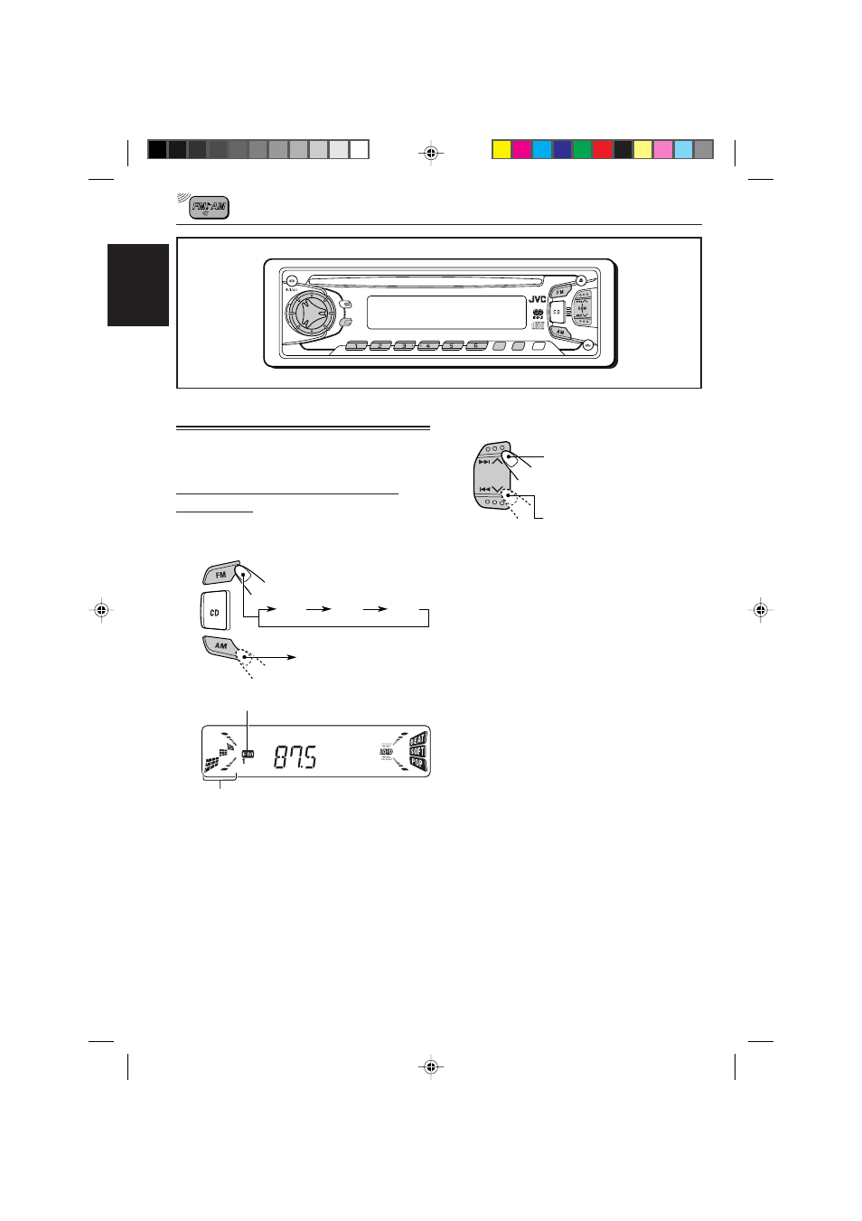 Radio basic operations, Listening to the radio, Searching a station automatically: auto search | English, Am fm1 fm2 fm3 | JVC KD-S821R User Manual | Page 6 / 114