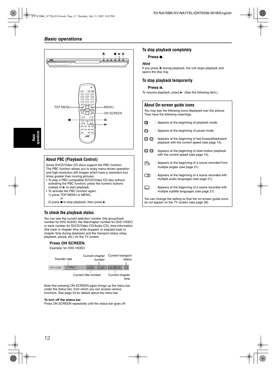 Basic operations | JVC XV-NA70BK User Manual | Page 14 / 66