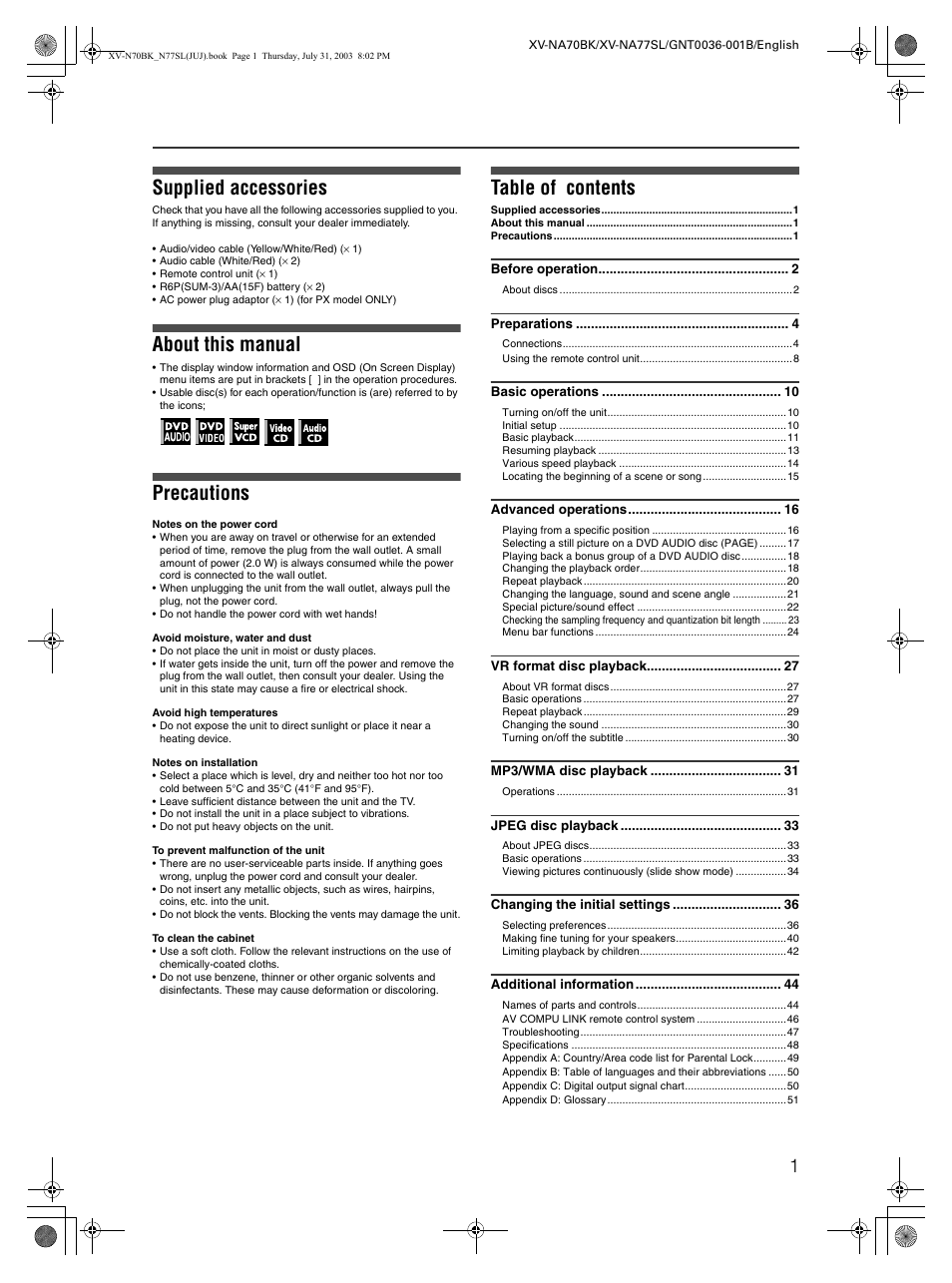 JVC XV-NA70BK User Manual | Page 3 / 66