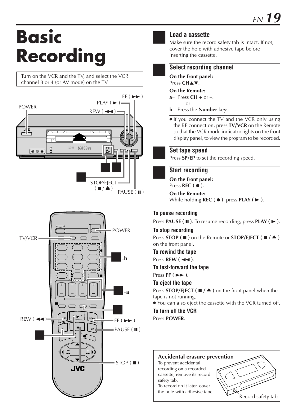 Basic recording | JVC HR-A56U User Manual | Page 19 / 44