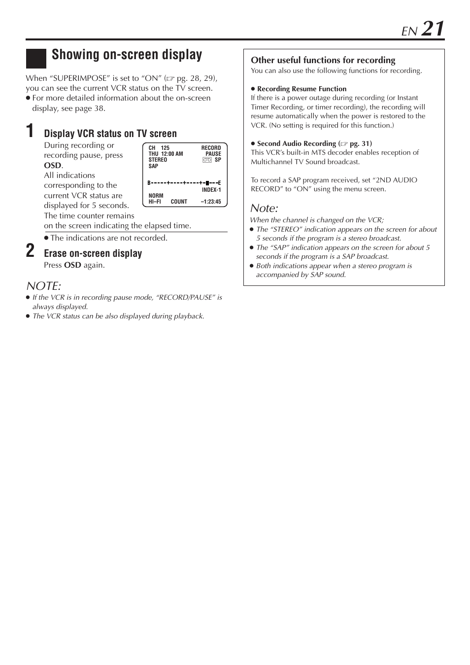 Showing on-screen display | JVC HR-A56U User Manual | Page 21 / 44