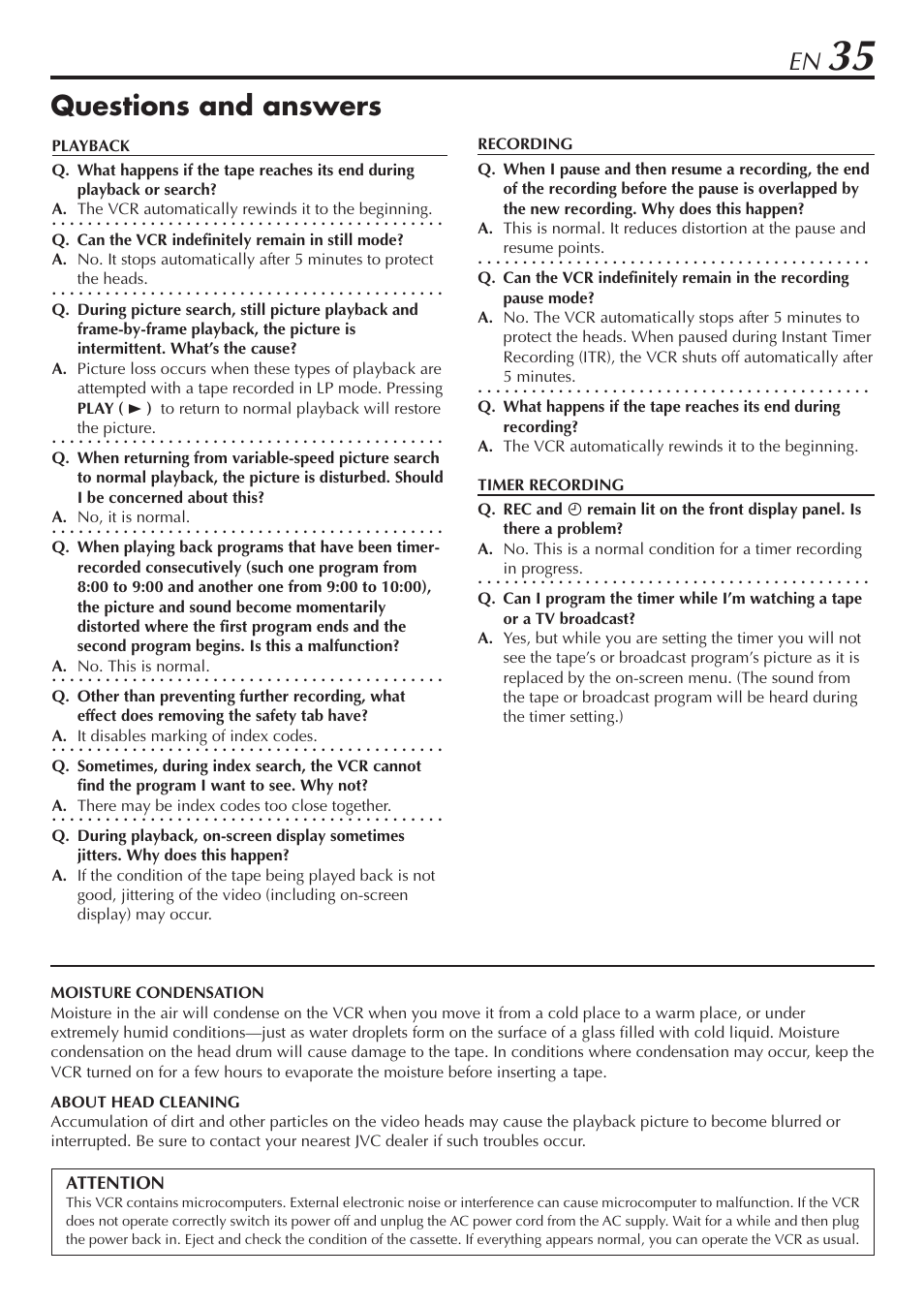 Questions and answers | JVC HR-A56U User Manual | Page 35 / 44