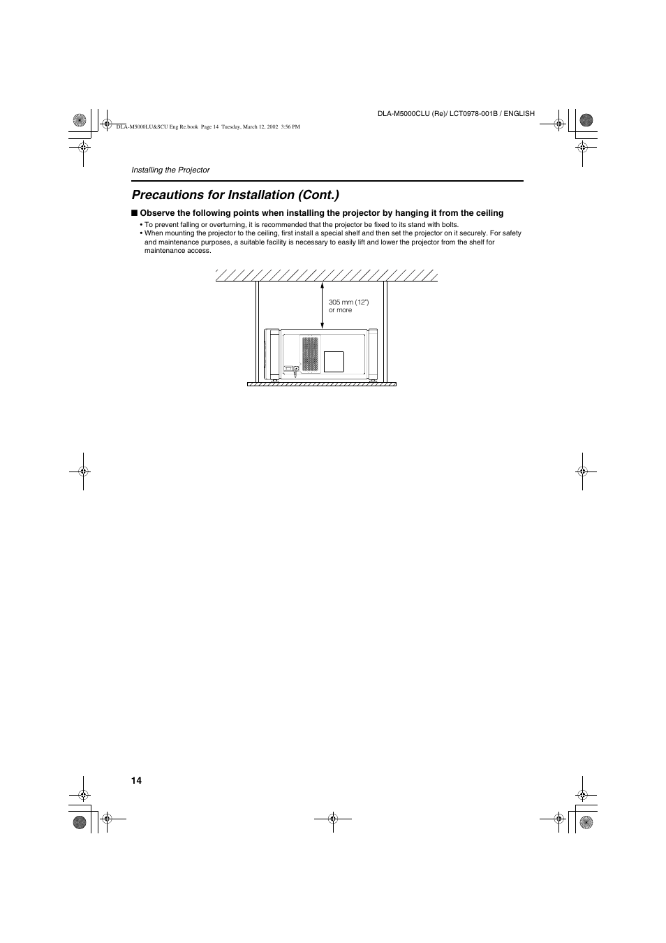 Precautions for installation (cont.) | JVC DLA-M5000LU User Manual | Page 14 / 68