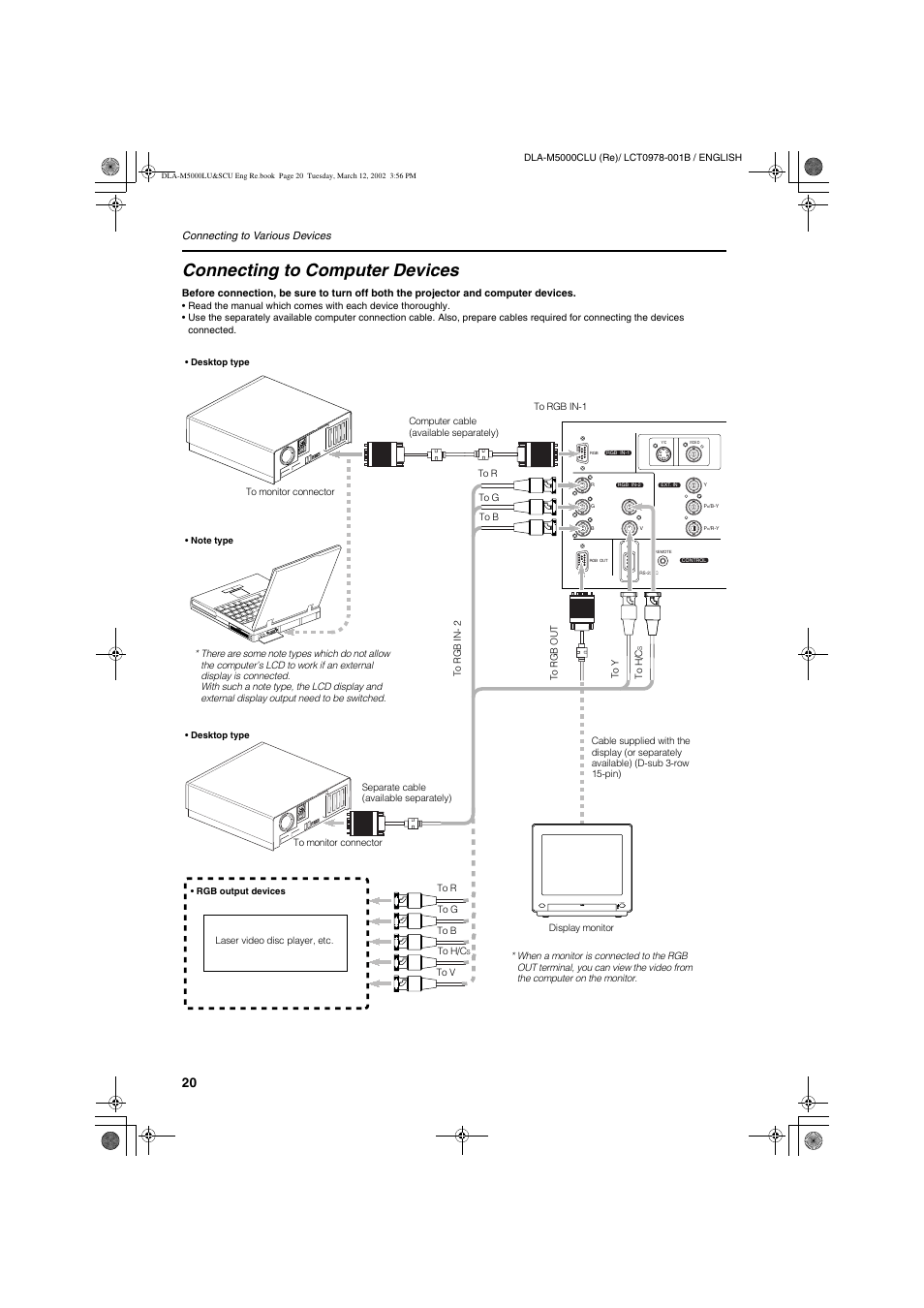 Connecting to computer devices, Power | JVC DLA-M5000LU User Manual | Page 20 / 68