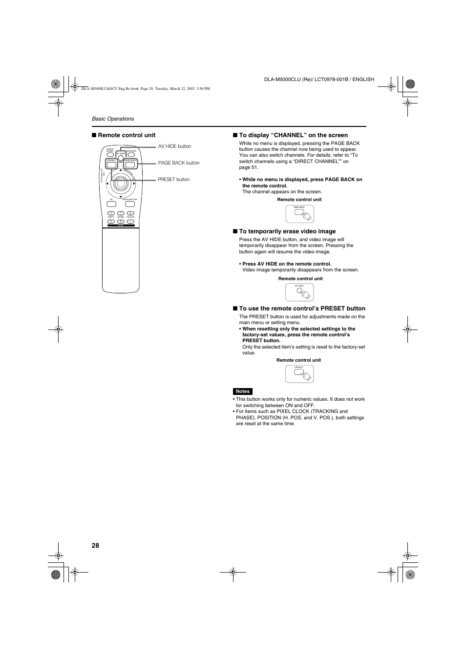 Basic operations | JVC DLA-M5000LU User Manual | Page 28 / 68