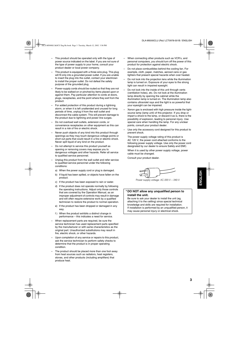 JVC DLA-M5000LU User Manual | Page 3 / 68