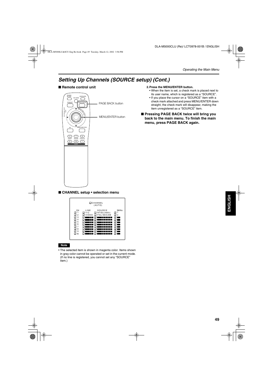 Setting up channels (source setup) (cont.), Engli s h deutsh fran ç ais italiano espa ñ ol | JVC DLA-M5000LU User Manual | Page 49 / 68