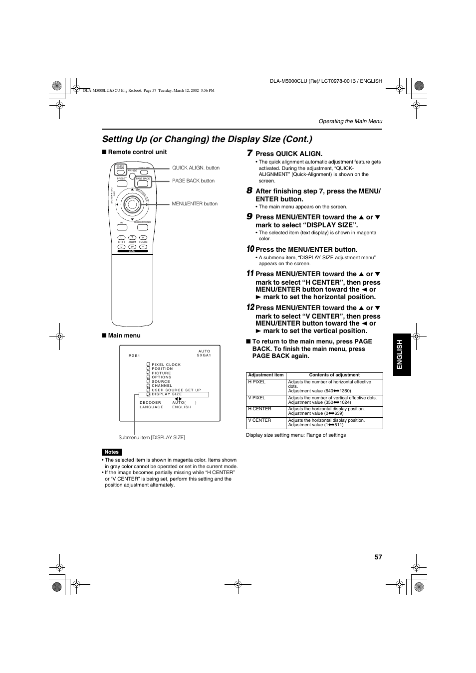 Setting up (or changing) the display size (cont.) | JVC DLA-M5000LU User Manual | Page 57 / 68