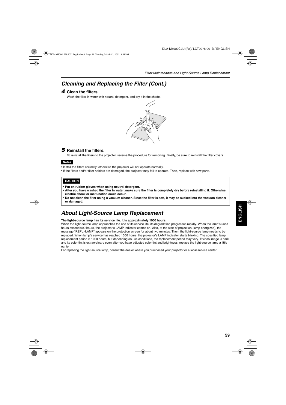 Cleaning and replacing the filter (cont.) 4, About light-source lamp replacement | JVC DLA-M5000LU User Manual | Page 59 / 68