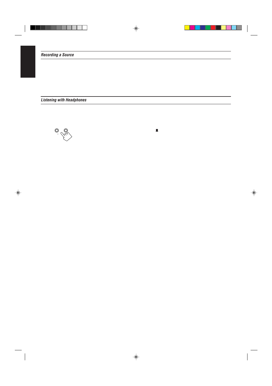 English, Recording a source, Listening with headphones | Page 11 | JVC AX-V55BK User Manual | Page 12 / 30