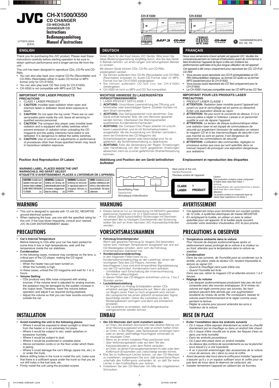 JVC CH-X550 User Manual | 6 pages
