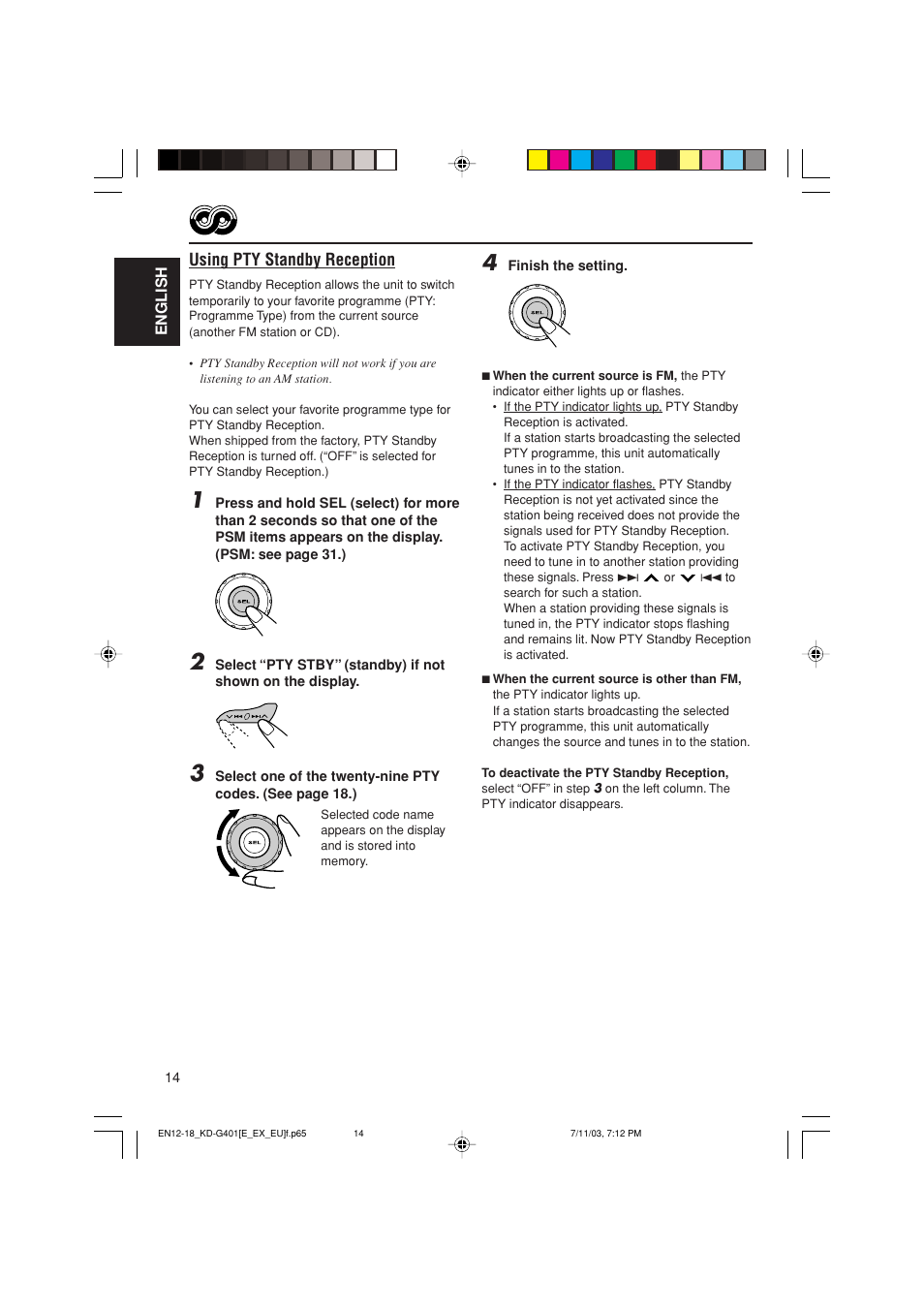 Using pty standby reception | JVC KD-G401 User Manual | Page 14 / 44