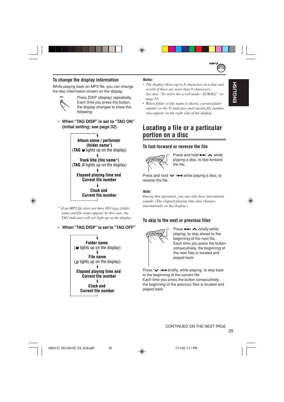Locating a file or a particular portion on a disc | JVC KD-G401 User Manual | Page 25 / 44