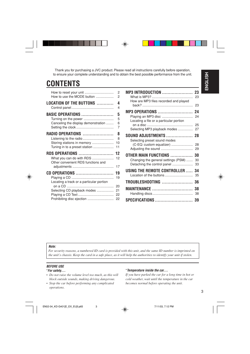 JVC KD-G401 User Manual | Page 3 / 44