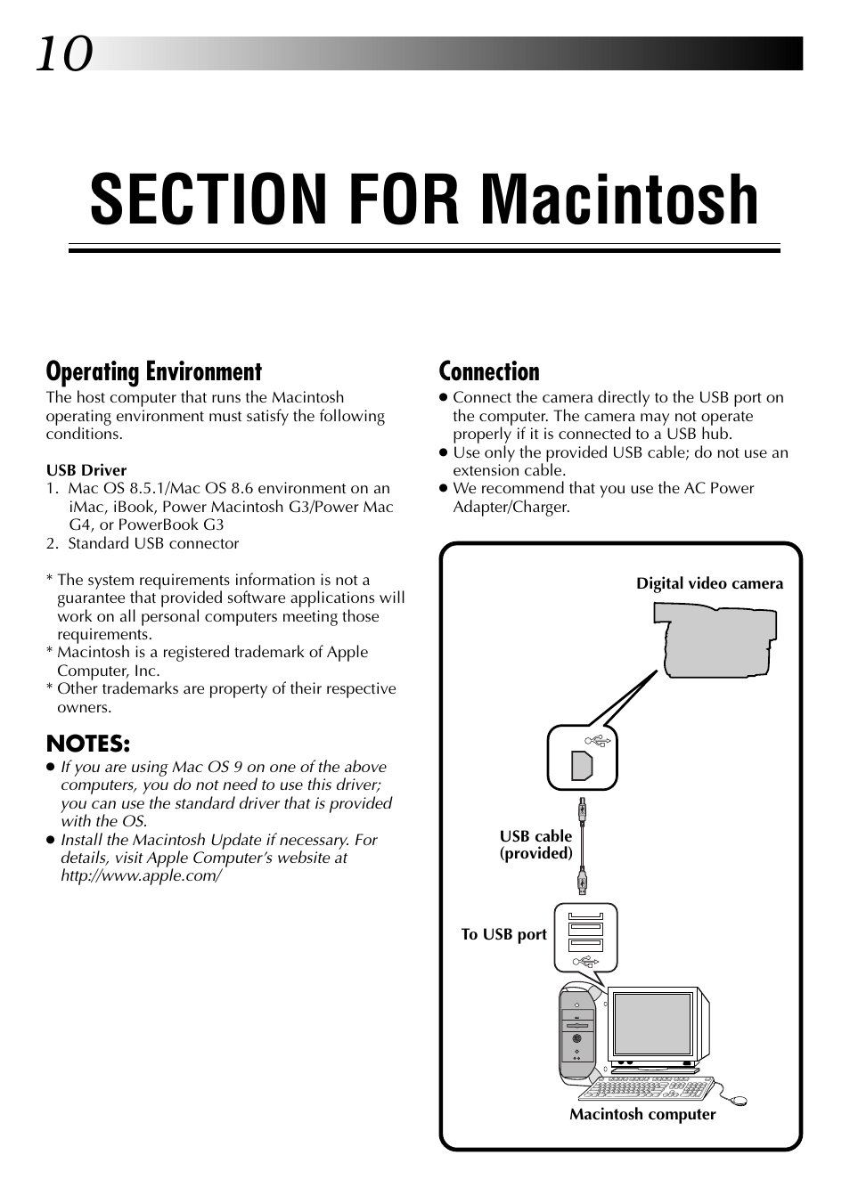 Connection, Operating environment | JVC USB Connection Kit User Manual | Page 10 / 24