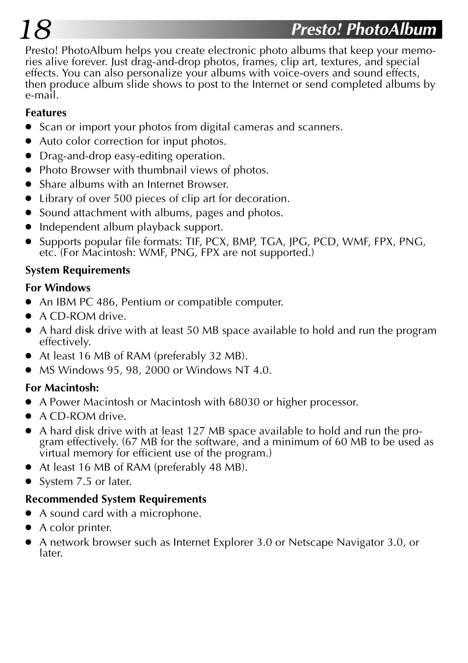Presto! photoalbum | JVC USB Connection Kit User Manual | Page 18 / 24