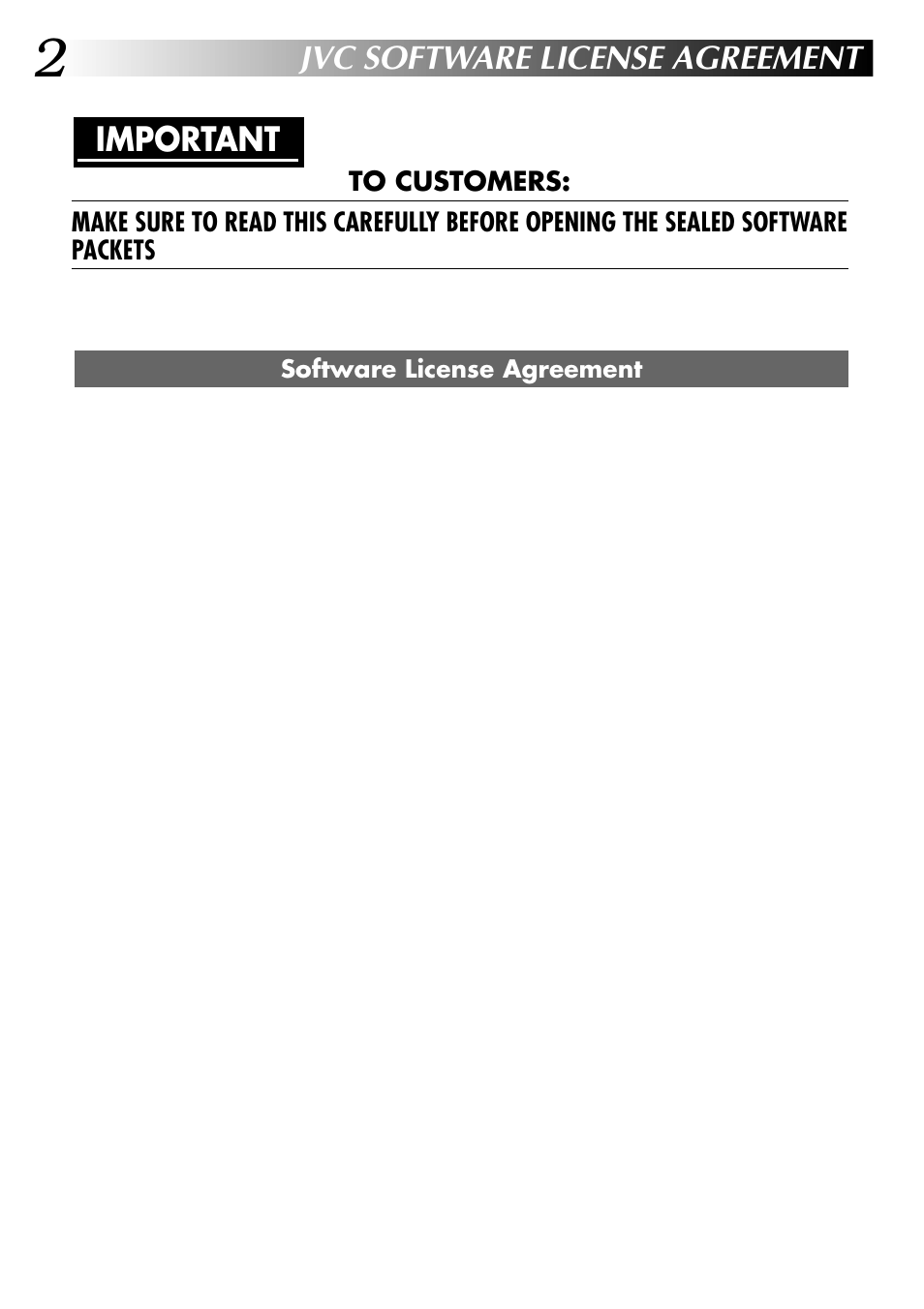 Jvc software license agreement, Important | JVC USB Connection Kit User Manual | Page 2 / 24