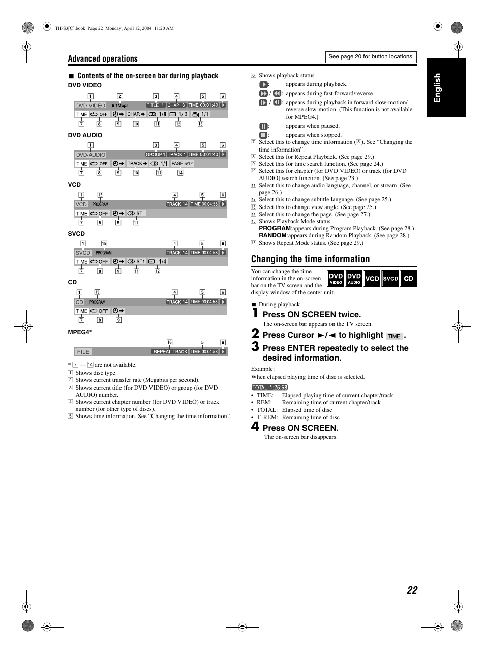 Changing the time information | JVC TH-S3 TH-S2 User Manual | Page 25 / 44