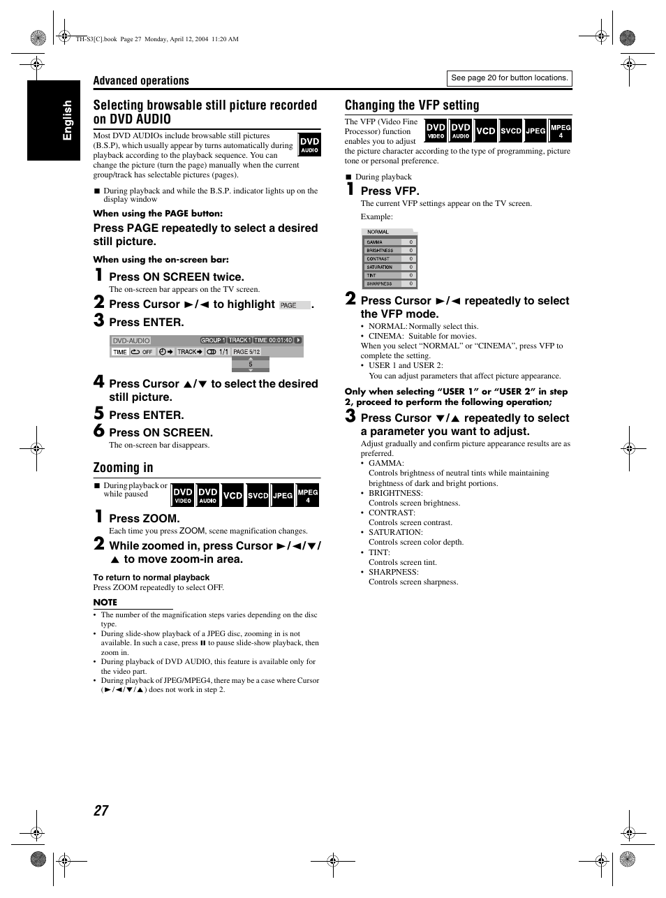 JVC TH-S3 TH-S2 User Manual | Page 30 / 44