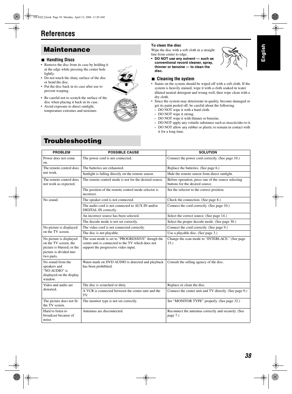References, Maintenance troubleshooting | JVC TH-S3 TH-S2 User Manual | Page 41 / 44