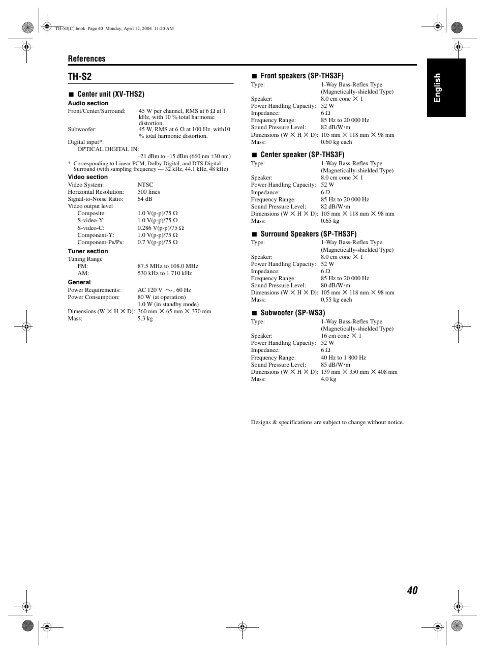 Th-s2, References | JVC TH-S3 TH-S2 User Manual | Page 43 / 44
