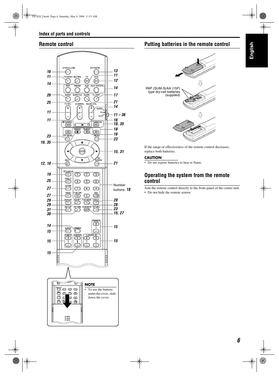 Operating the system from the remote control | JVC TH-S3 TH-S2 User Manual | Page 9 / 44