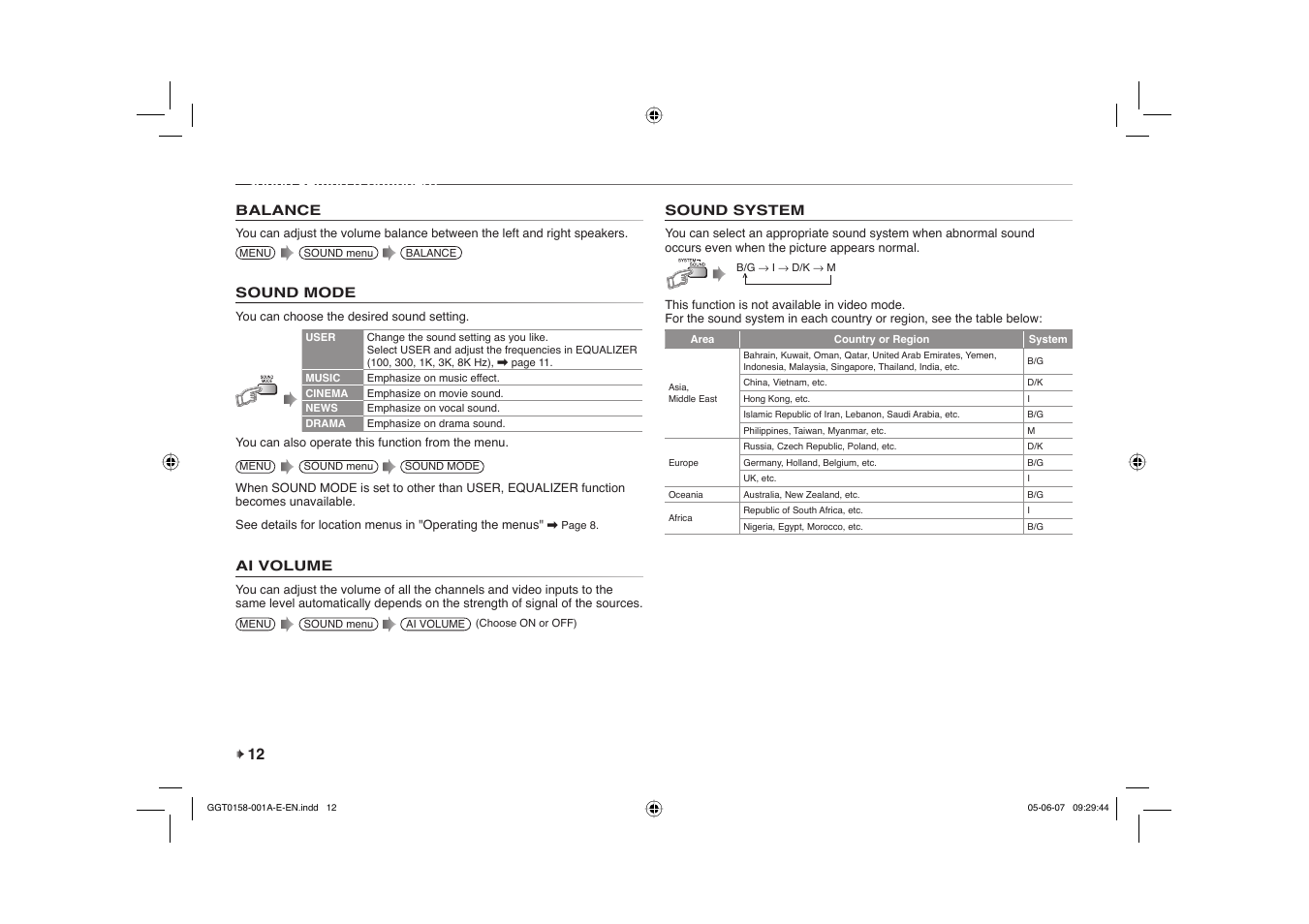 Sound setting (continued) | JVC AV-29Q317B User Manual | Page 12 / 20