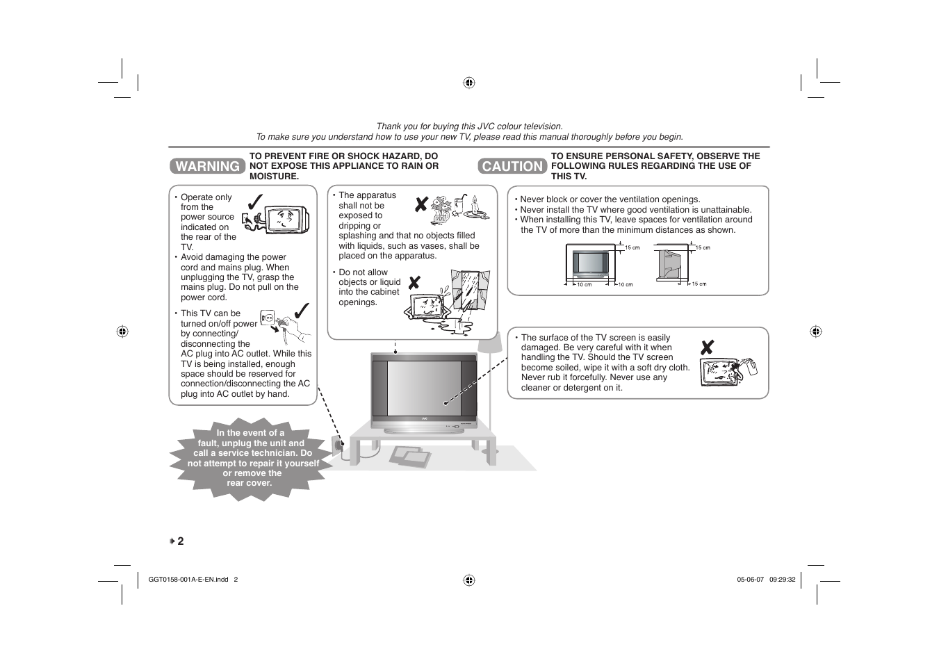 Warning, Caution | JVC AV-29Q317B User Manual | Page 2 / 20