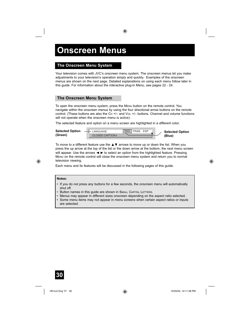 Onscreen menus | JVC HD-52Z585 User Manual | Page 30 / 80