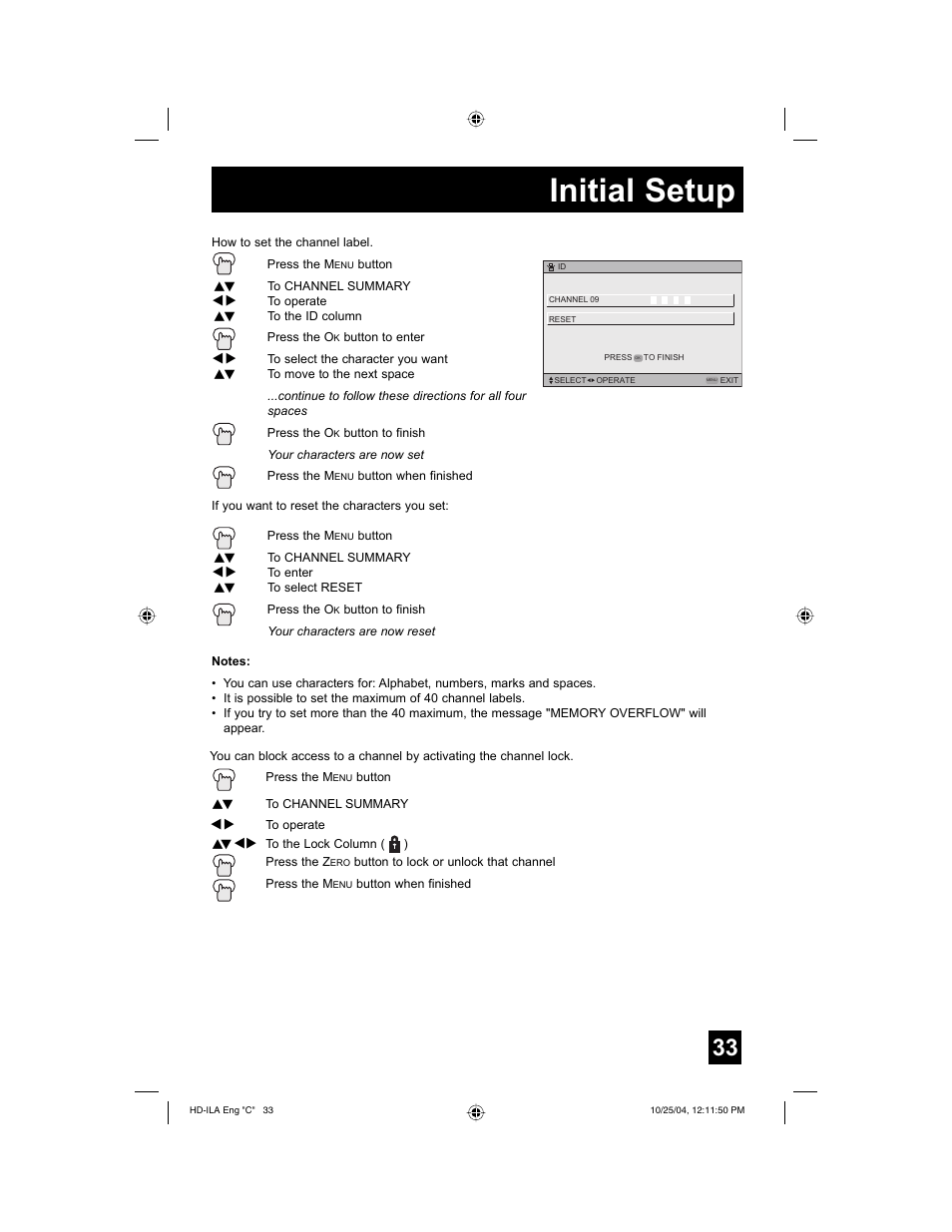 Initial setup | JVC HD-52Z585 User Manual | Page 33 / 80