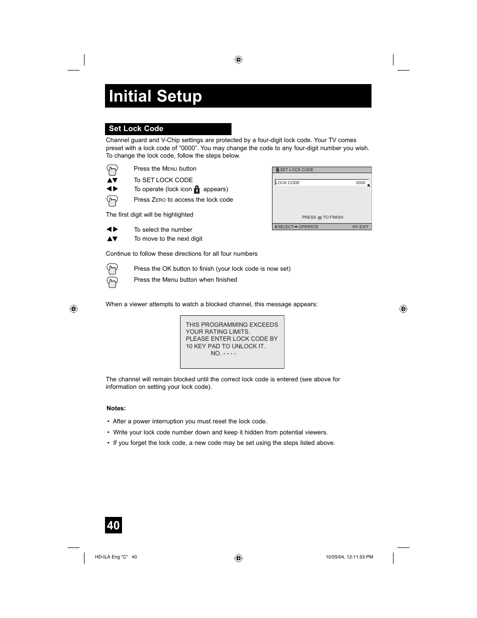 Initial setup | JVC HD-52Z585 User Manual | Page 40 / 80