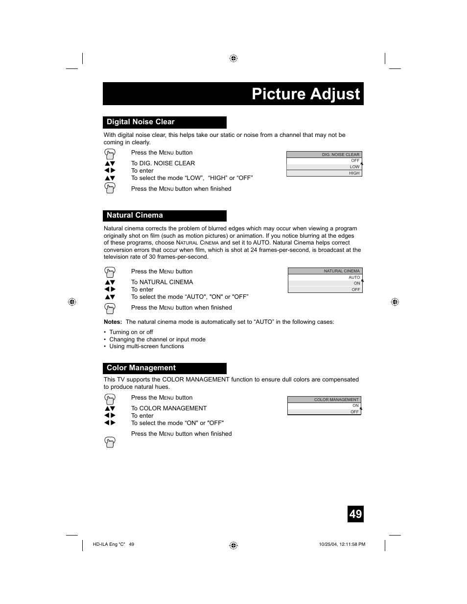 Picture adjust | JVC HD-52Z585 User Manual | Page 49 / 80