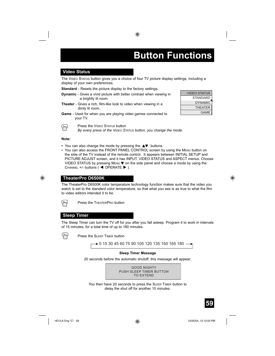 Button functions | JVC HD-52Z585 User Manual | Page 59 / 80