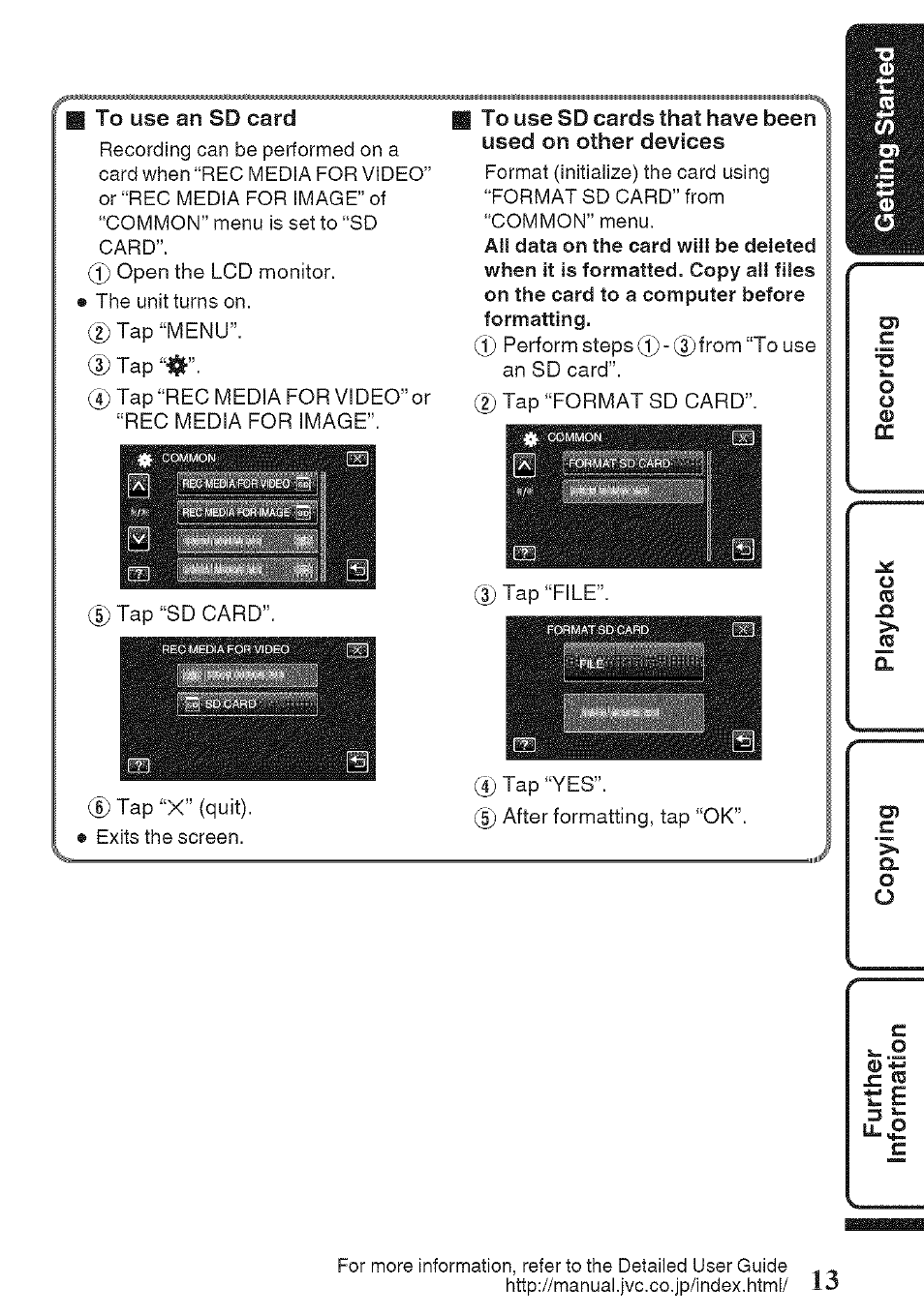 To use an sd card | JVC GZ-HM960U User Manual | Page 13 / 40