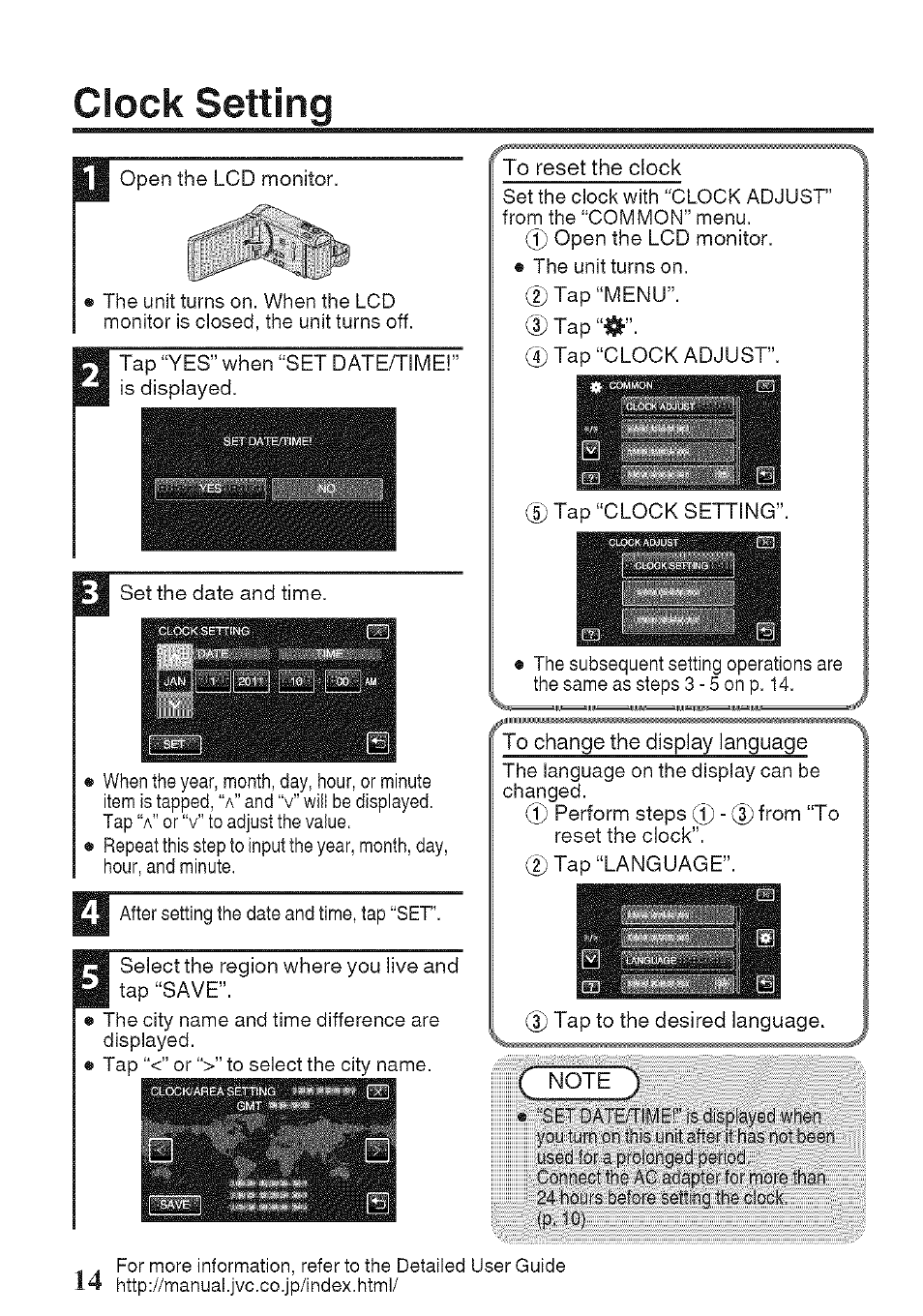 Clock setting | JVC GZ-HM960U User Manual | Page 14 / 40